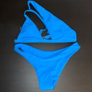 Blue across the shoulder bathing suit